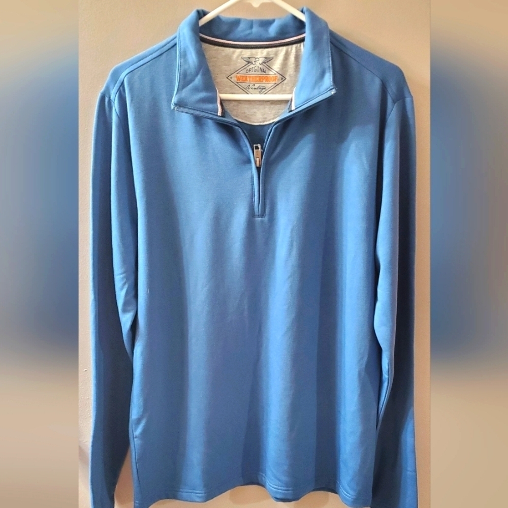 Weatherproof Steel Blue Quarter-Zip Pullover. Lightweight Warm Fleece Lined Sz M